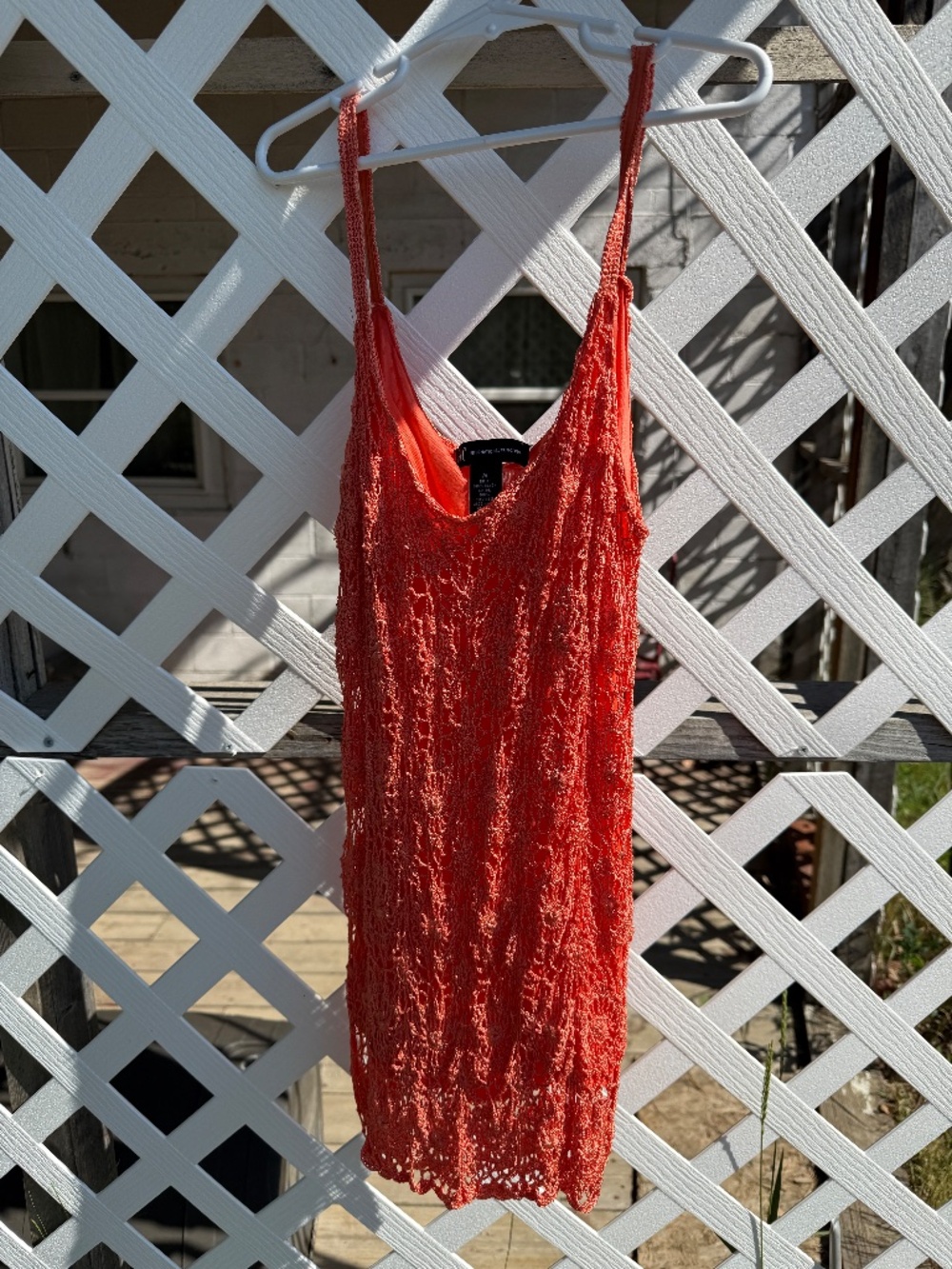 INC International Concepts Coral Orange Crochet Spaghetti Strap Lined Cami Sz M